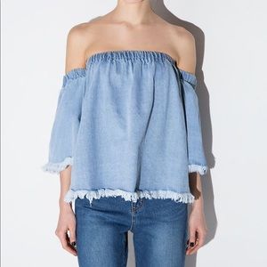 JOA denim off the shoulder top